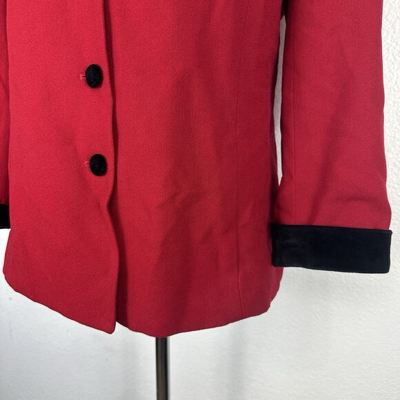 Vintage Talbots Blazer Jacket Women 10 Petite Red Wool Velvet Accents Holiday - Picture 5 of 10